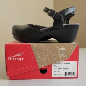 Dansko Black Leather Mary Jane Clog with Ankle Strap